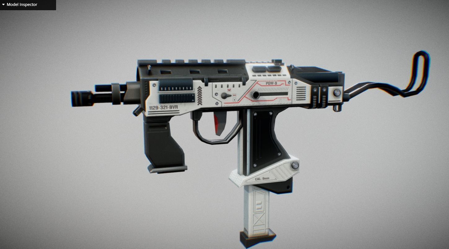 SubMachine Gun Low-poly 3D model_7