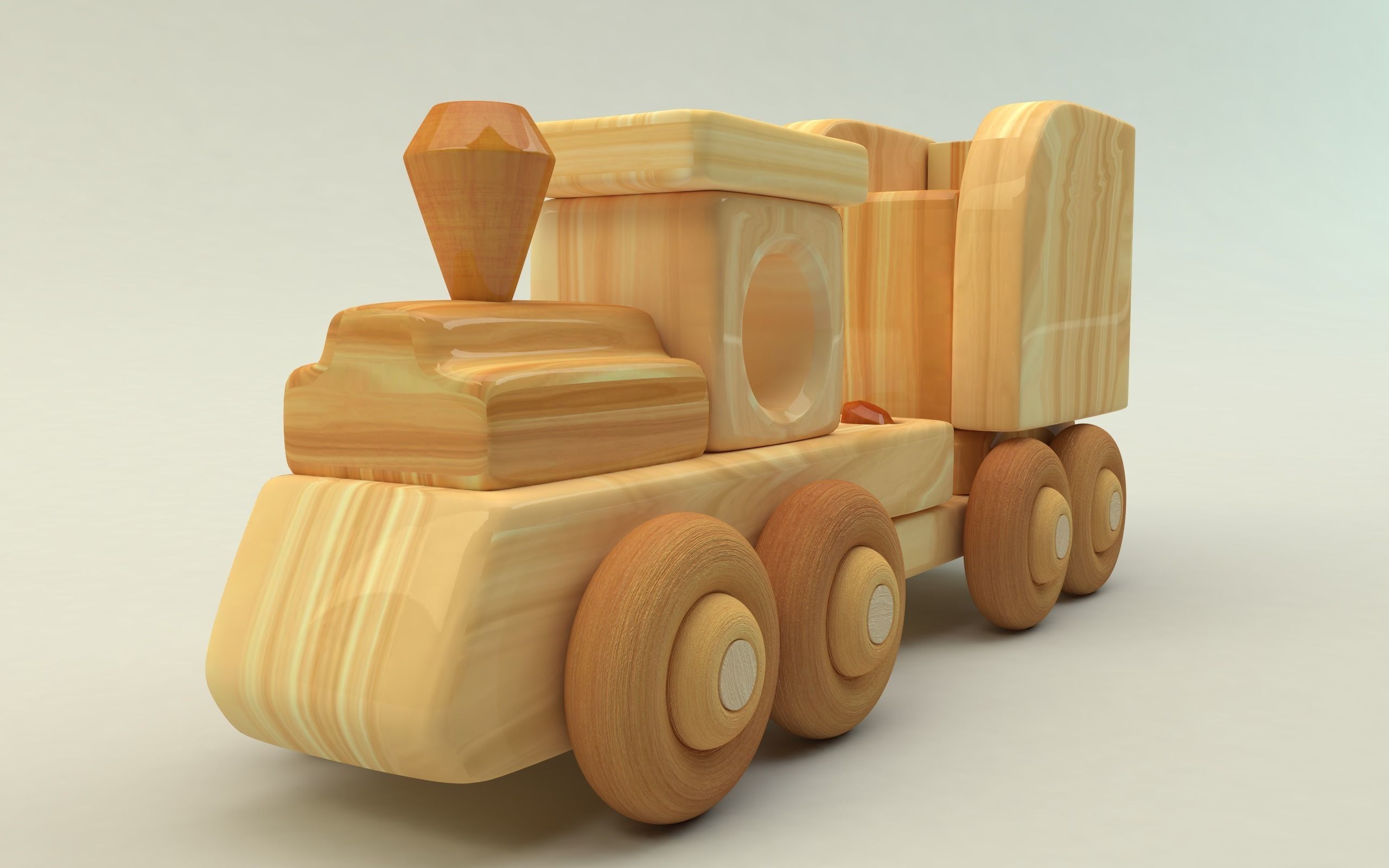 wooden toy train Low-poly 3D model_0