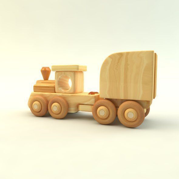 wooden toy train Low-poly 3D model_27