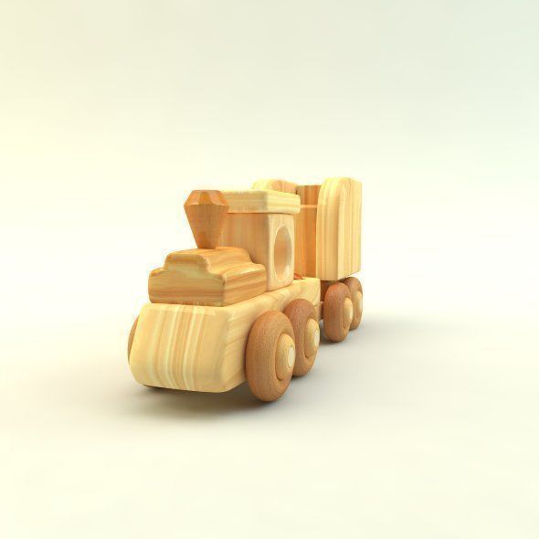 wooden toy train Low-poly 3D model_7