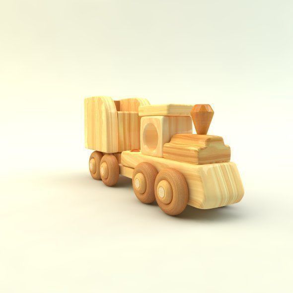 wooden toy train Low-poly 3D model_11