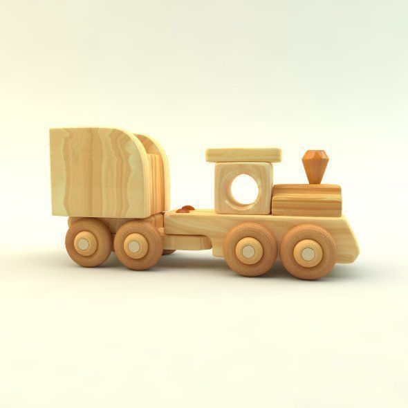 wooden toy train Low-poly 3D model_15