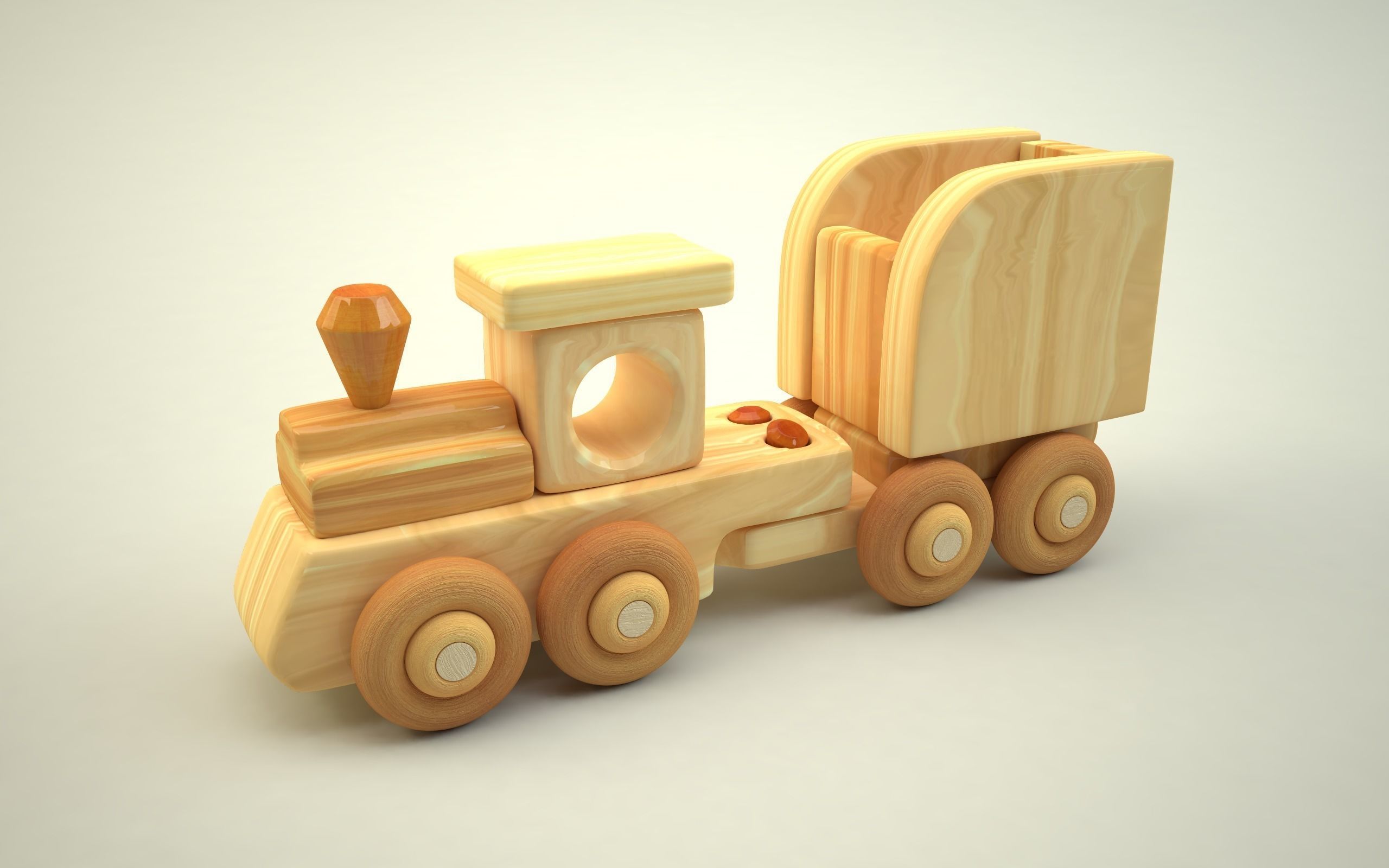 wooden toy train Low-poly 3D model_2