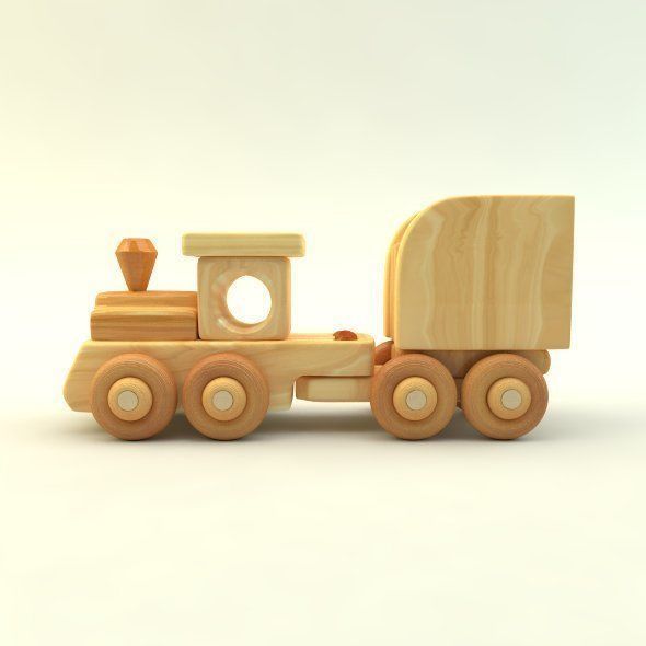 wooden toy train Low-poly 3D model_26