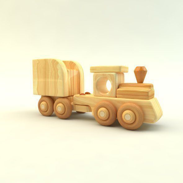 wooden toy train Low-poly 3D model_14