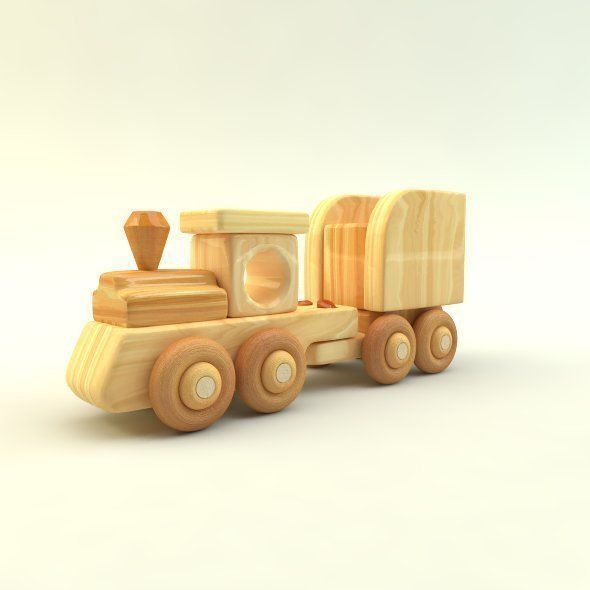 wooden toy train Low-poly 3D model_9