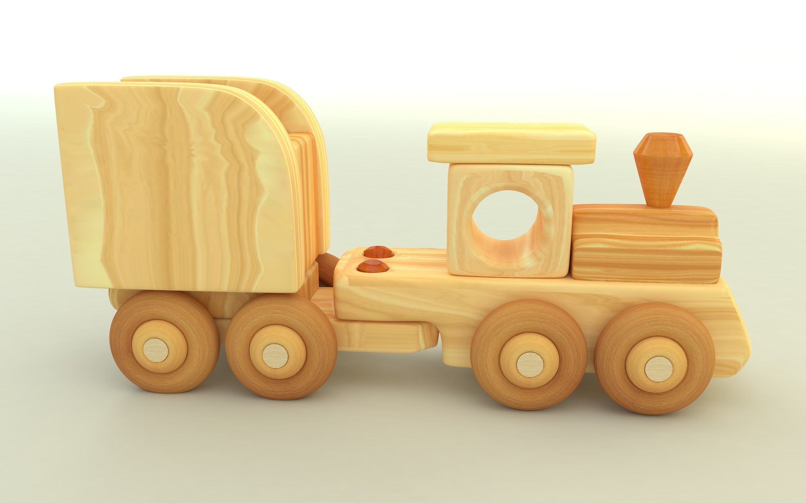wooden toy train Low-poly 3D model_3