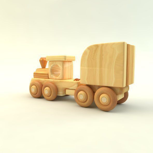 wooden toy train Low-poly 3D model_24