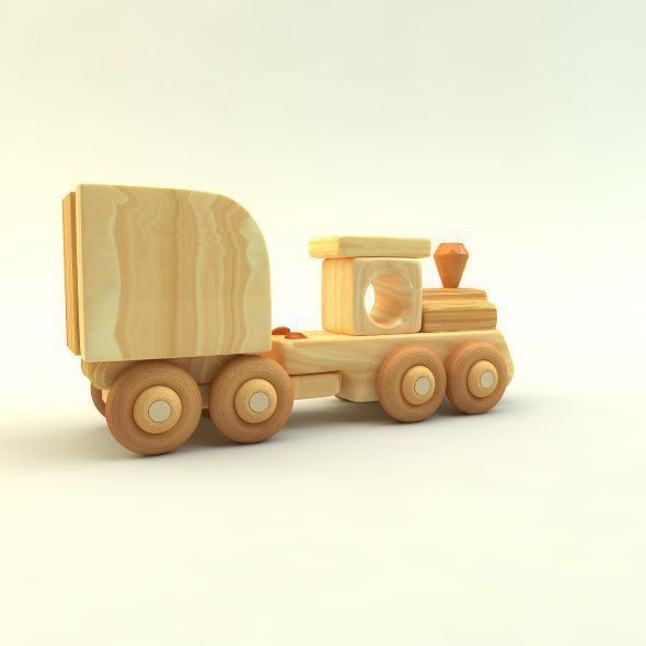 wooden toy train Low-poly 3D model_16