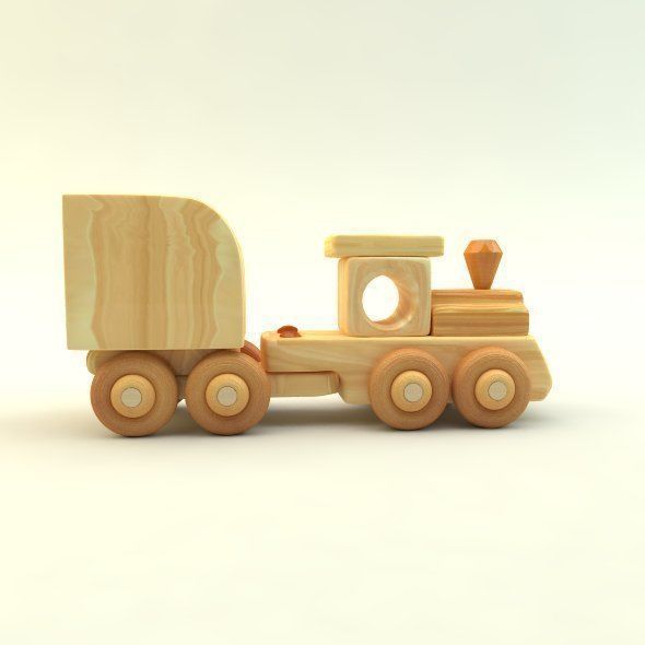 wooden toy train Low-poly 3D model_12