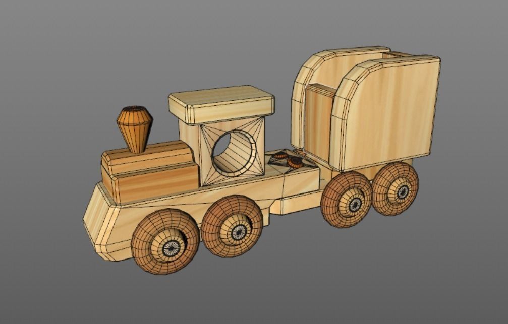 wooden toy train Low-poly 3D model_28