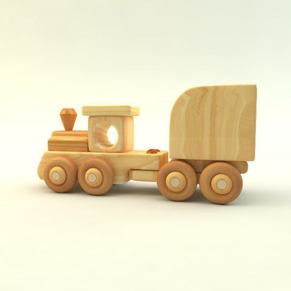 wooden toy train Low-poly 3D model_25