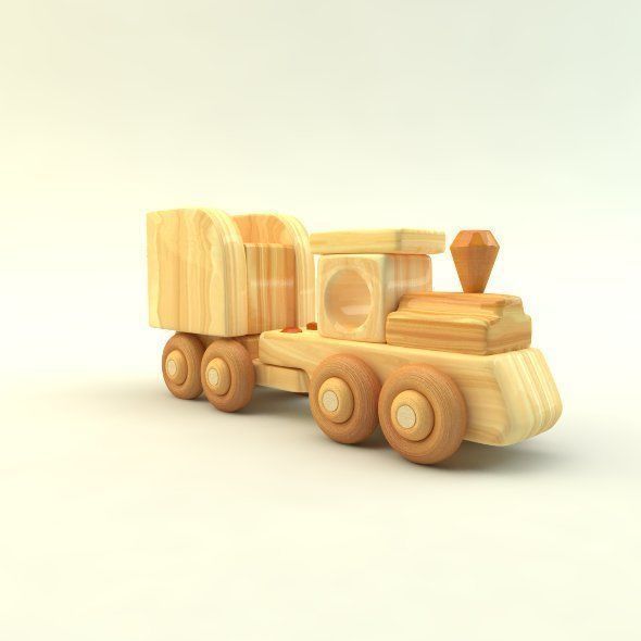 wooden toy train Low-poly 3D model_13