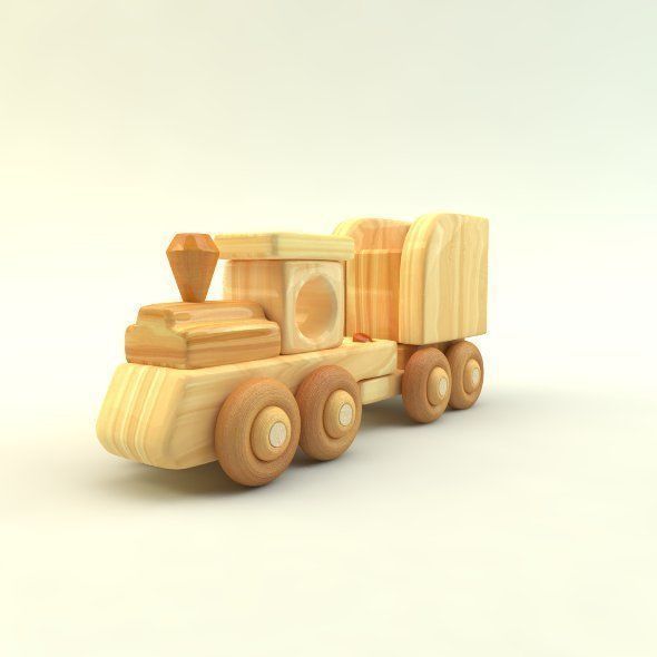 wooden toy train Low-poly 3D model_5