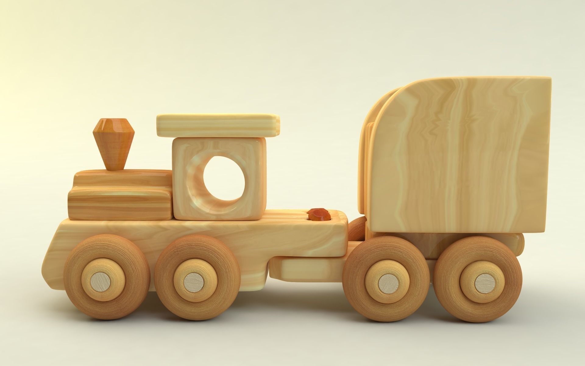 wooden toy train Low-poly 3D model_1