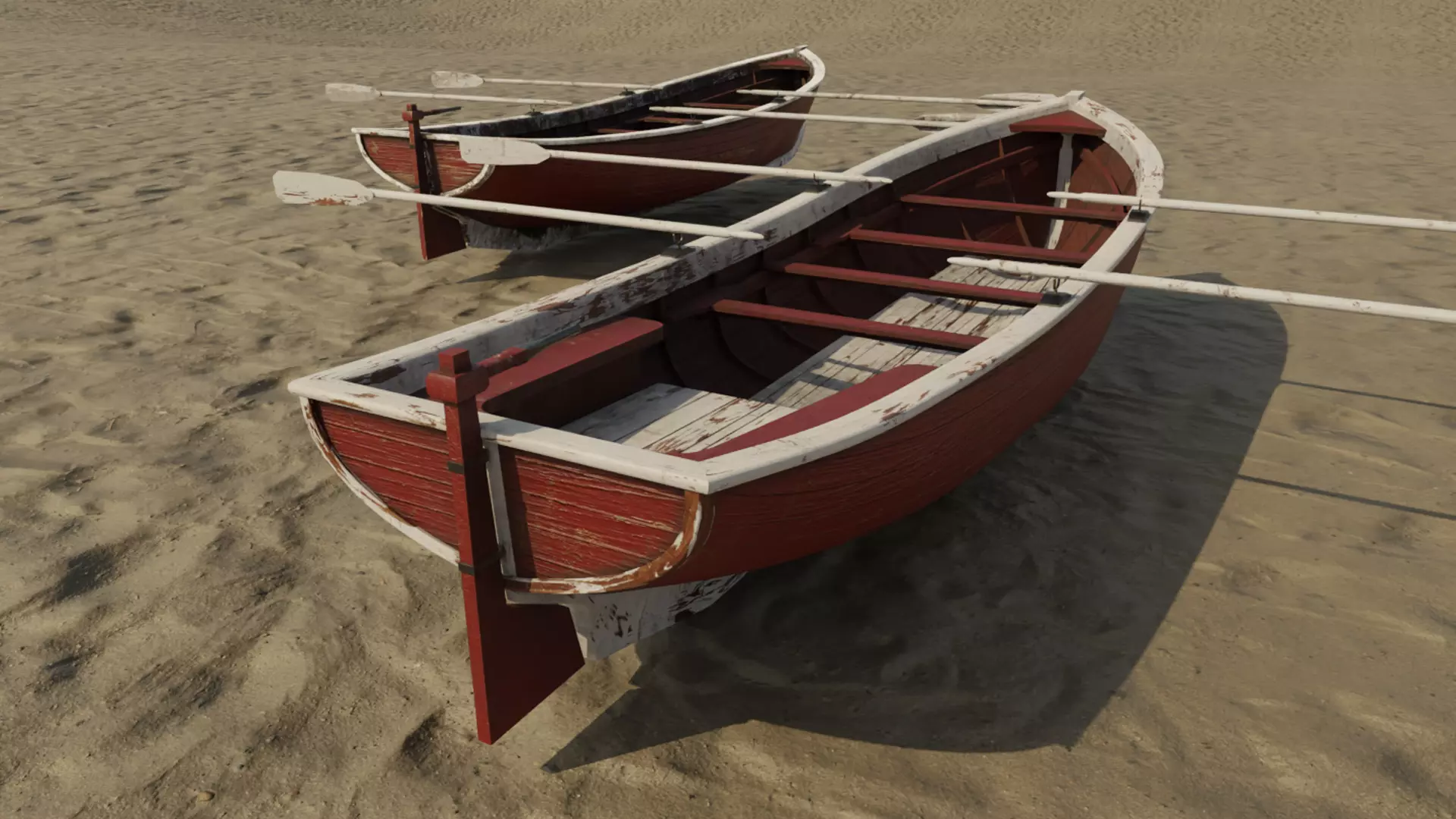 Low Poly PBR Row Boat Low-poly 3D model_4