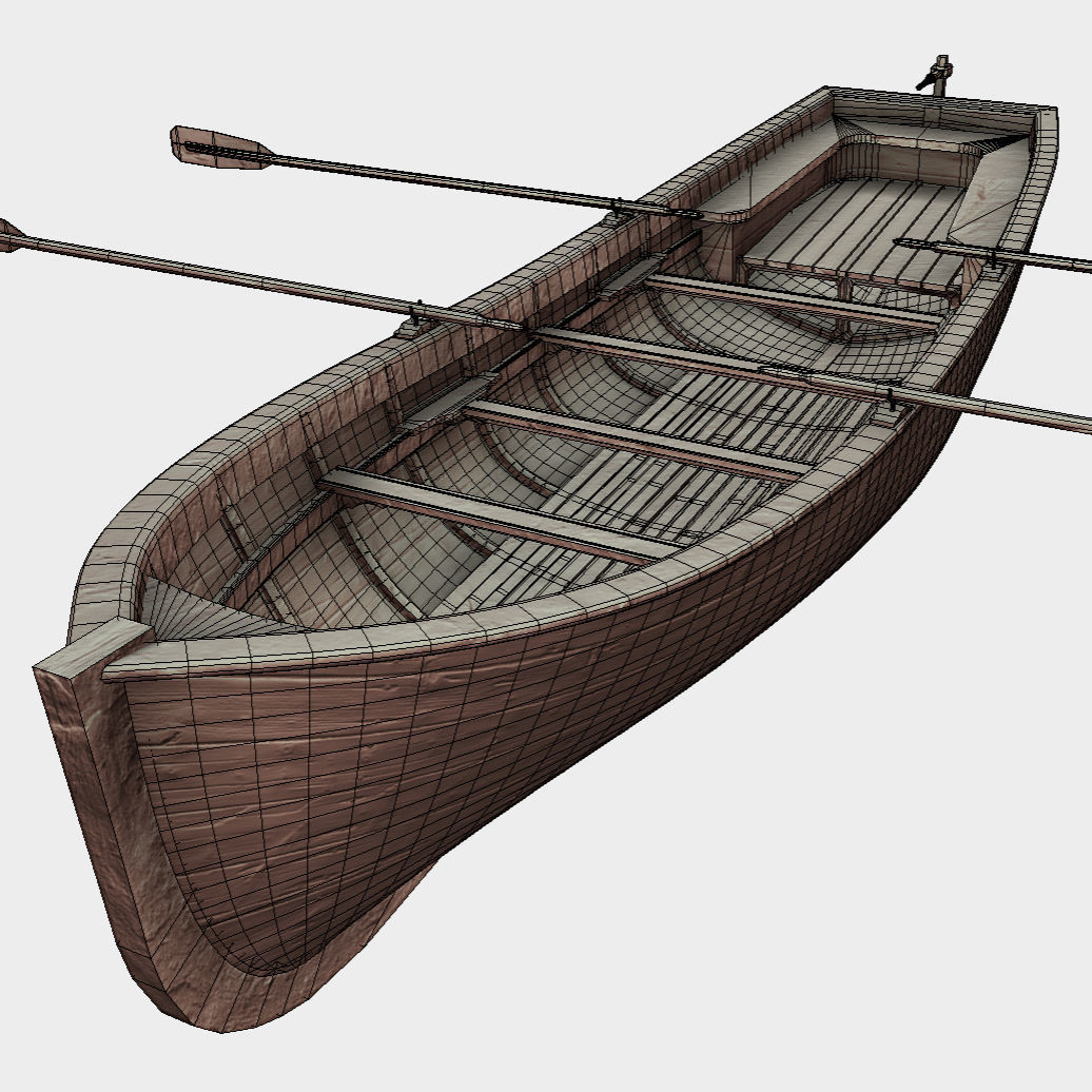 Low Poly PBR Row Boat Low-poly 3D model_5