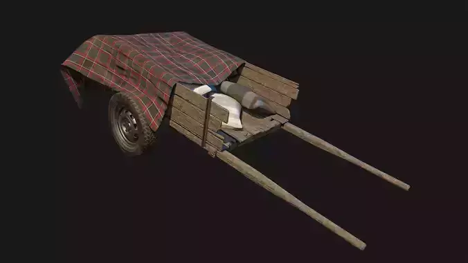 Low Poly PBR Wooden Cart with Sacks and Cloth Low-poly 3D model