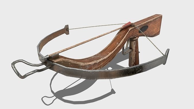 Low Poly PBR Crossbow wooden with metal handle Low-poly 3D model
