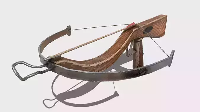 Low Poly PBR Crossbow wooden with metal handle Low-poly 3D model