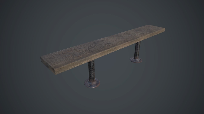 Old Wooden Bench PBR Game Ready