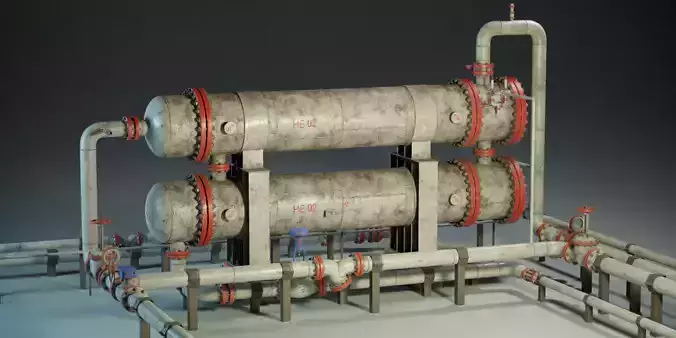 Industrial Vessel Double Heat Exchanger PBR Game Ready Low-poly 3D model