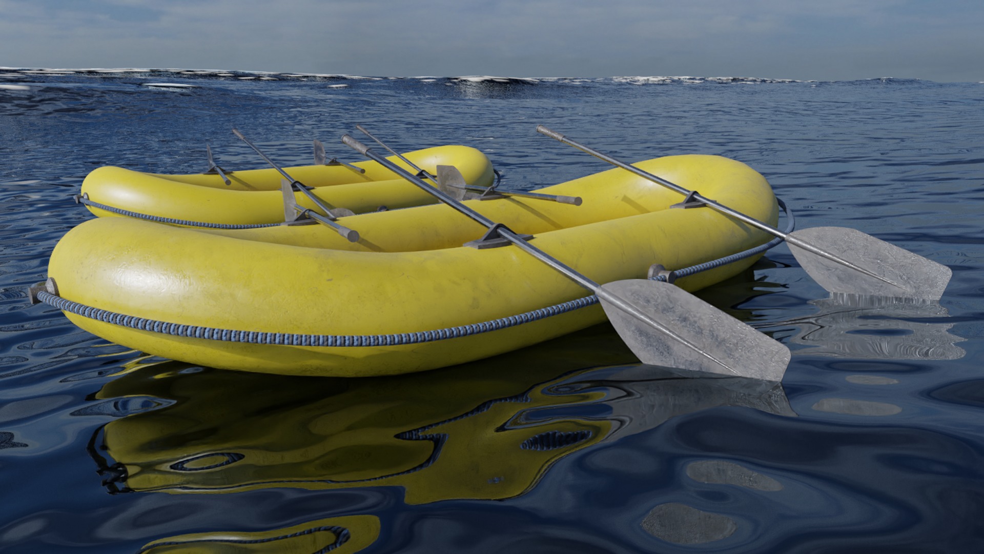 Inflatable Boat - Rubber Dinghy - Liferaft Low-poly 3D model_4