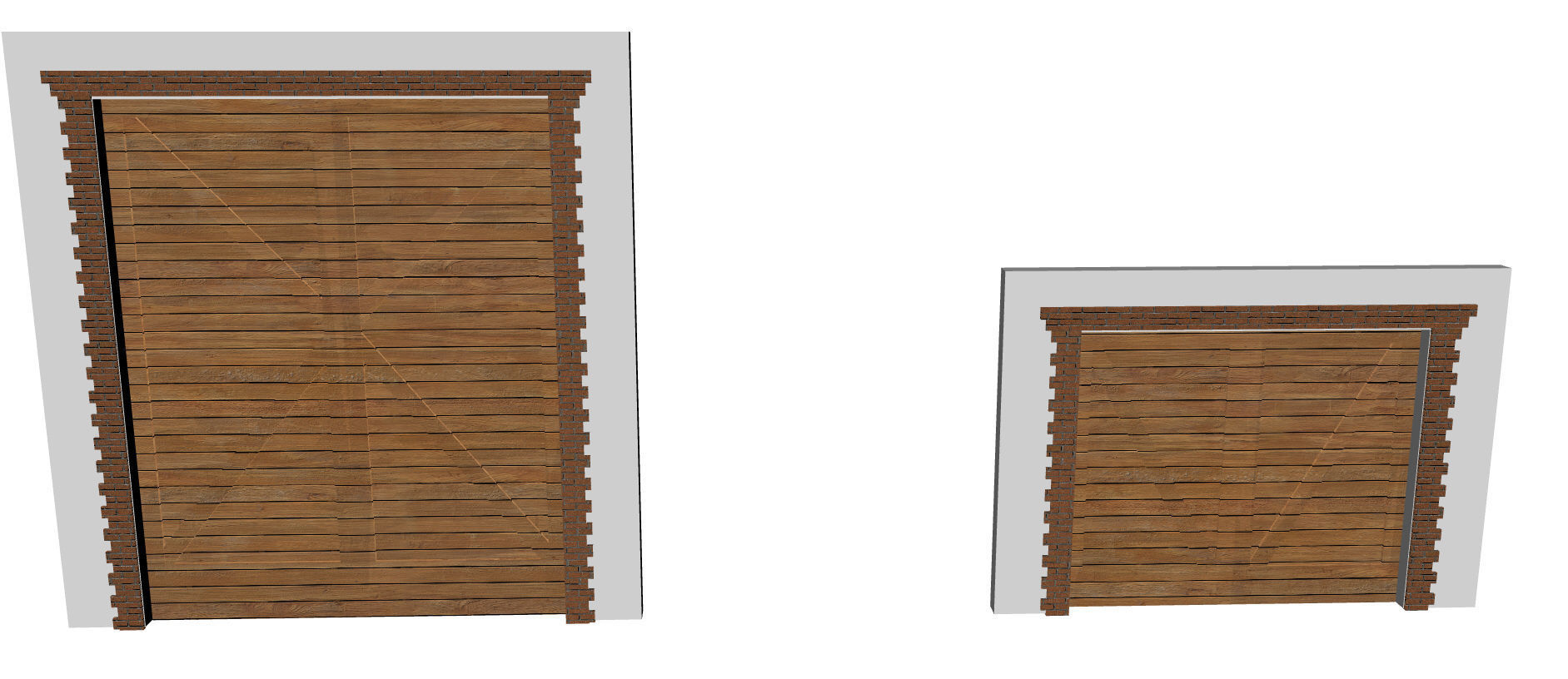 architectural garage barn door  with surrounds large and small 3D model_3