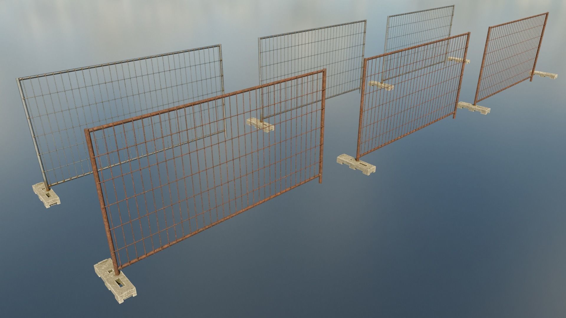 Low Poly PBR Modular Construction Fence Low-poly 3D model_1