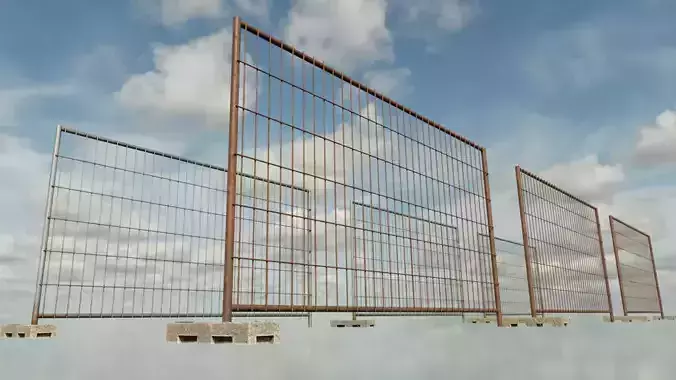 Low Poly PBR Modular Construction Fence Low-poly 3D model