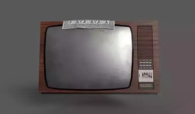 Vintage tv with traditional Balkan cloth ornament