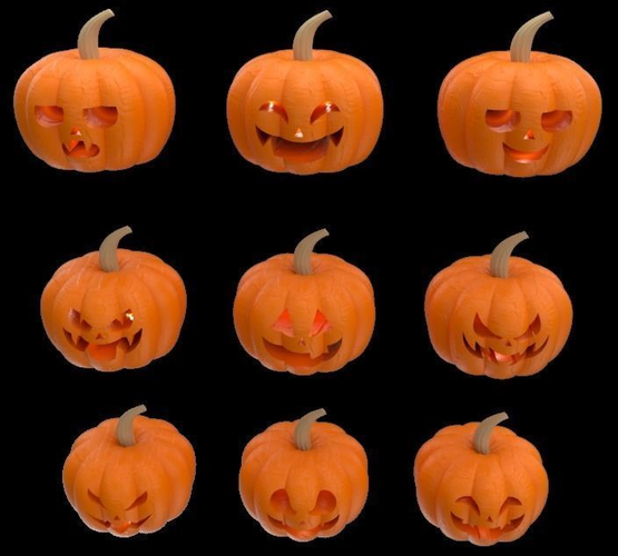 9 decorative pumpkins for Halloween season 3d model 3D model