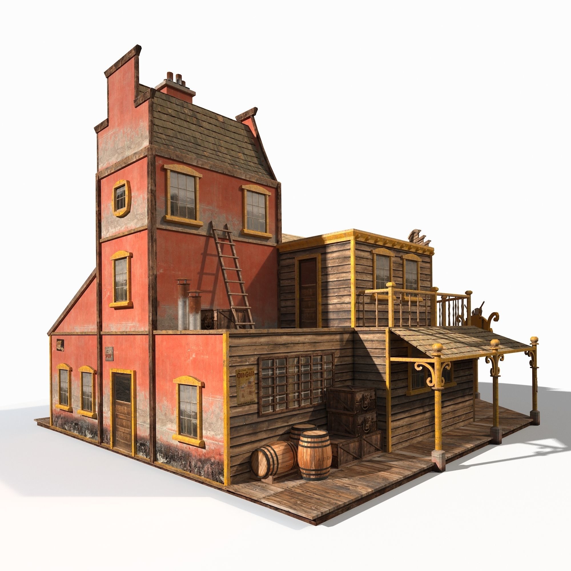 Western Saloon Low-poly 3D model_2