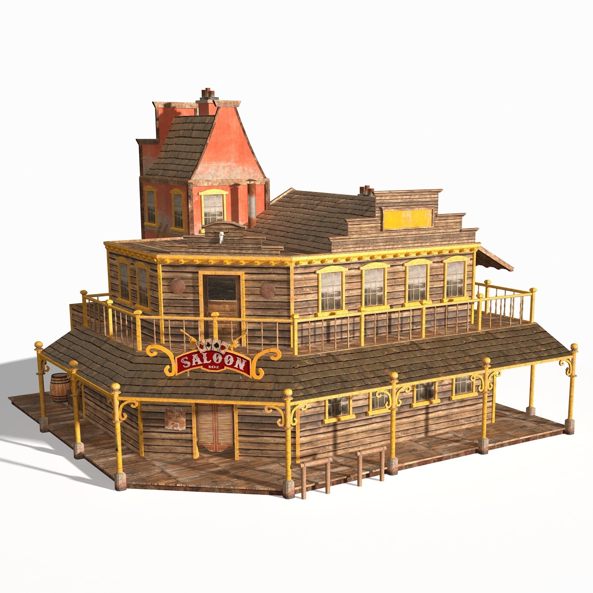 Western Saloon Low-poly 3D model_10