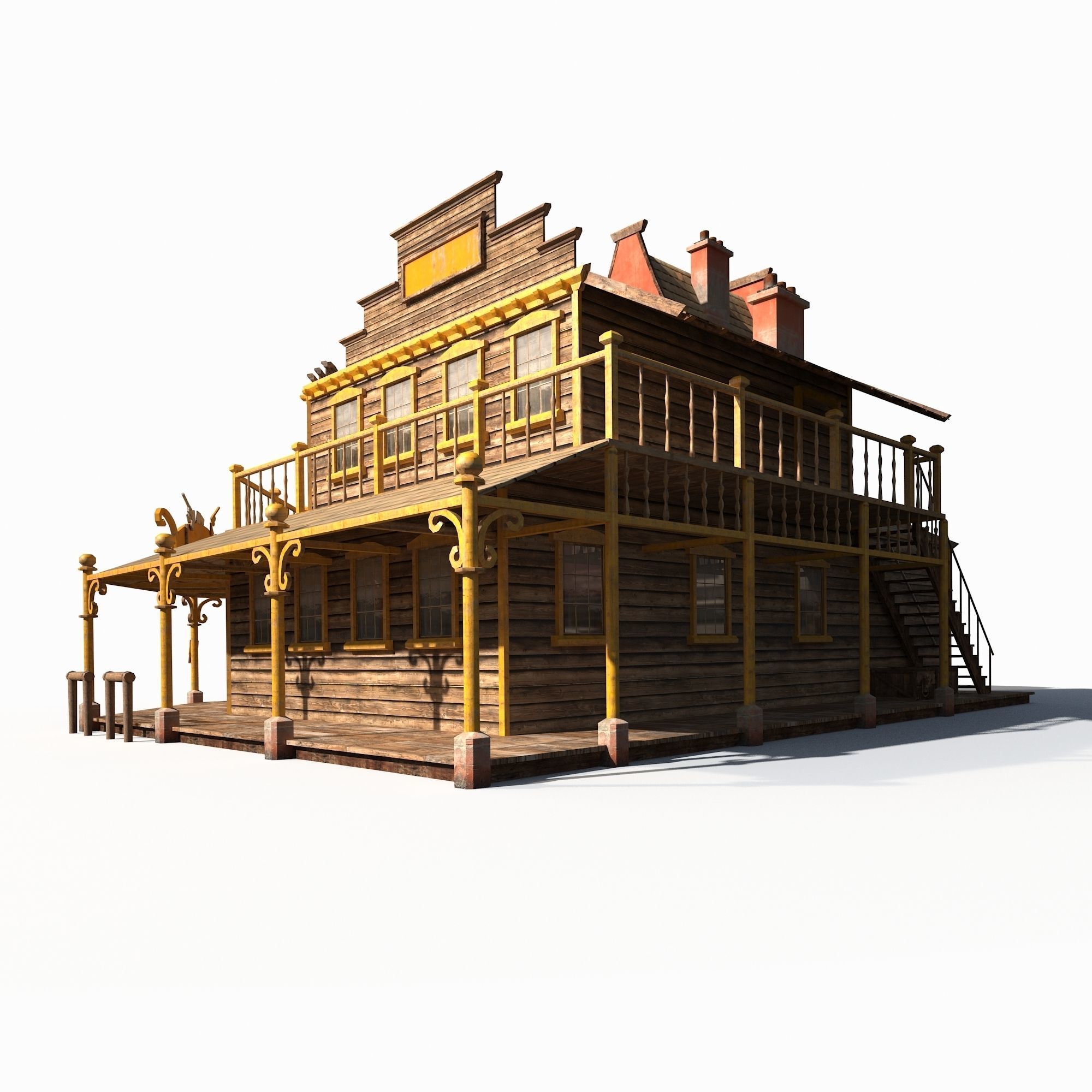 Western Saloon Low-poly 3D model_3
