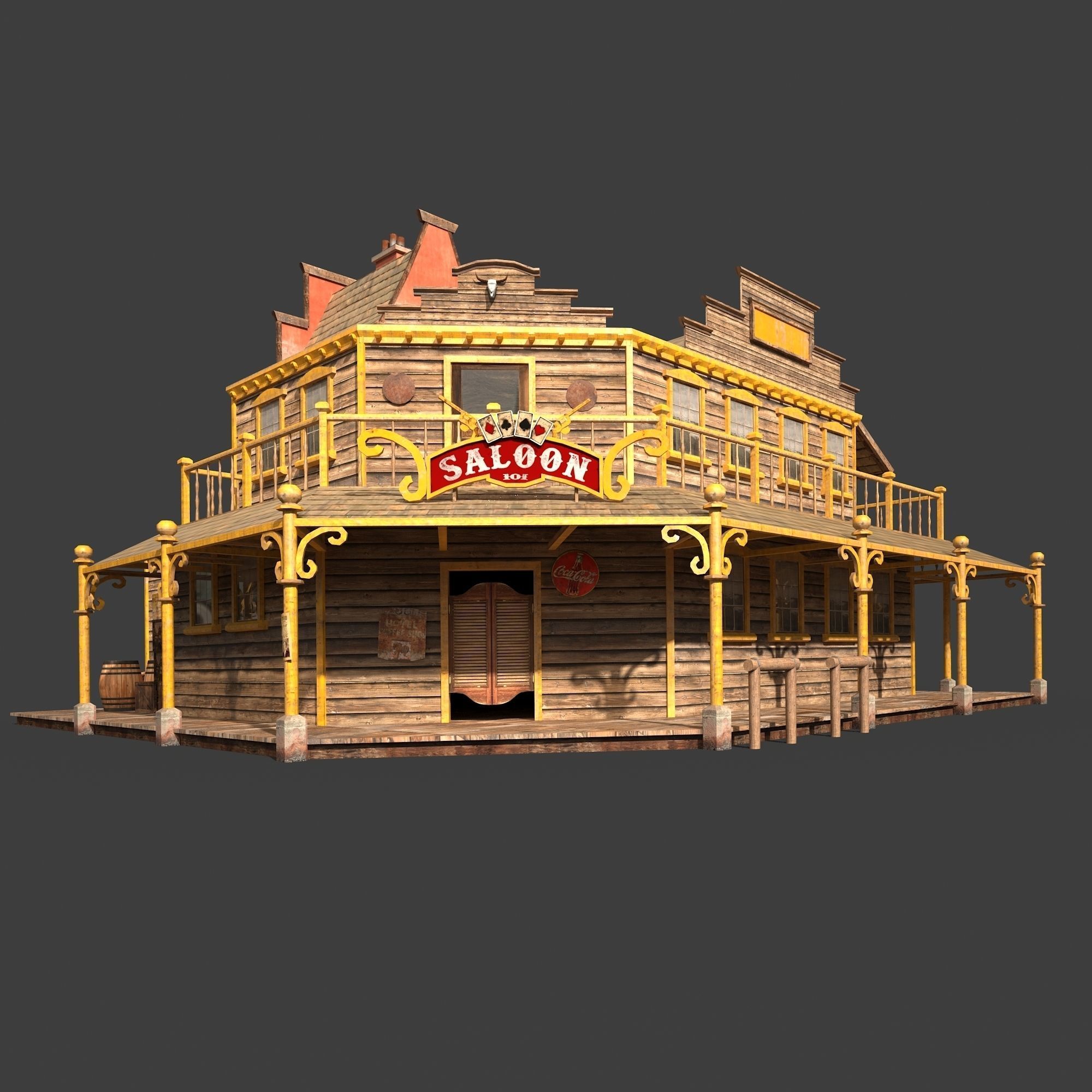 Western Saloon Low-poly 3D model_5