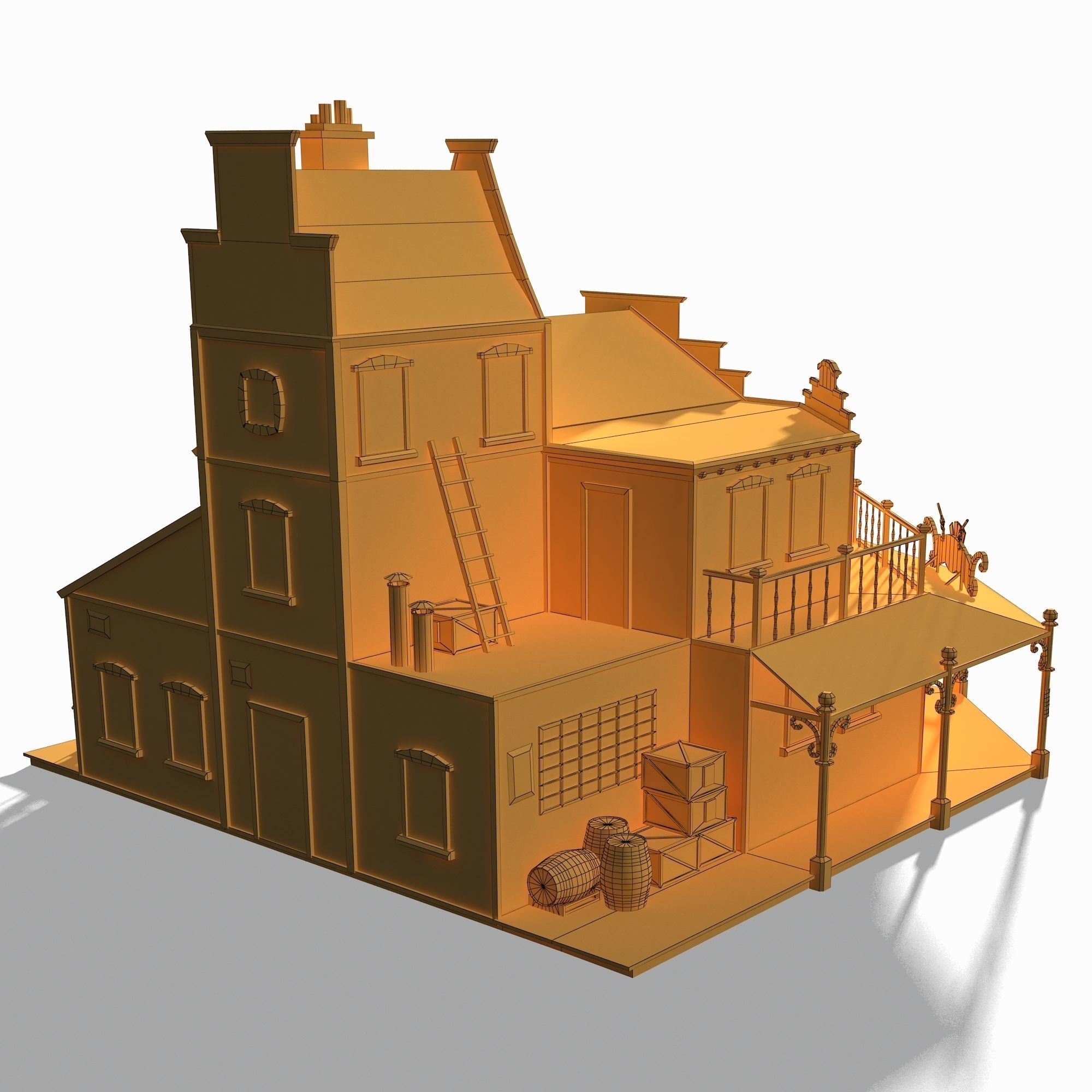 Western Saloon Low-poly 3D model_16