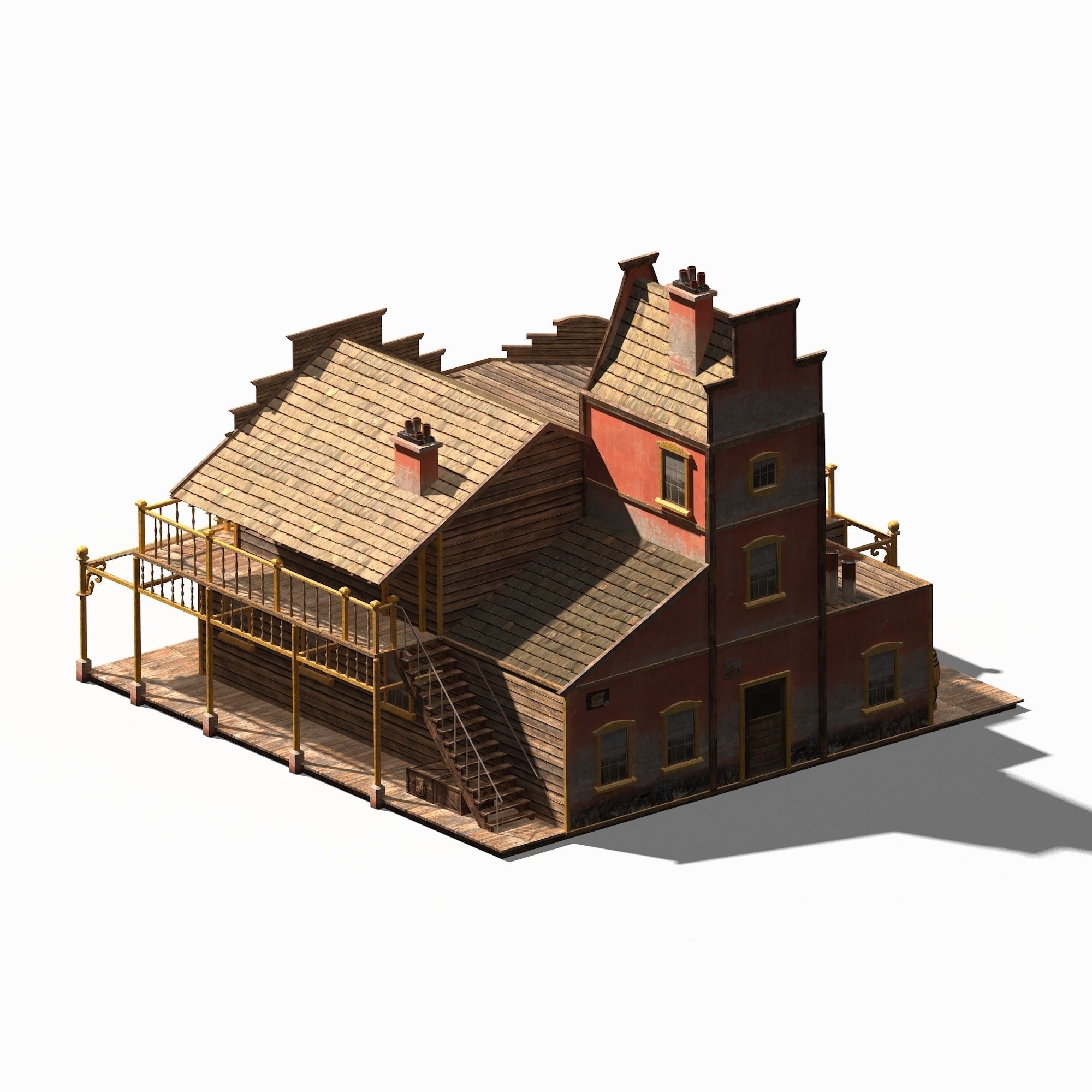Western Saloon Low-poly 3D model_7