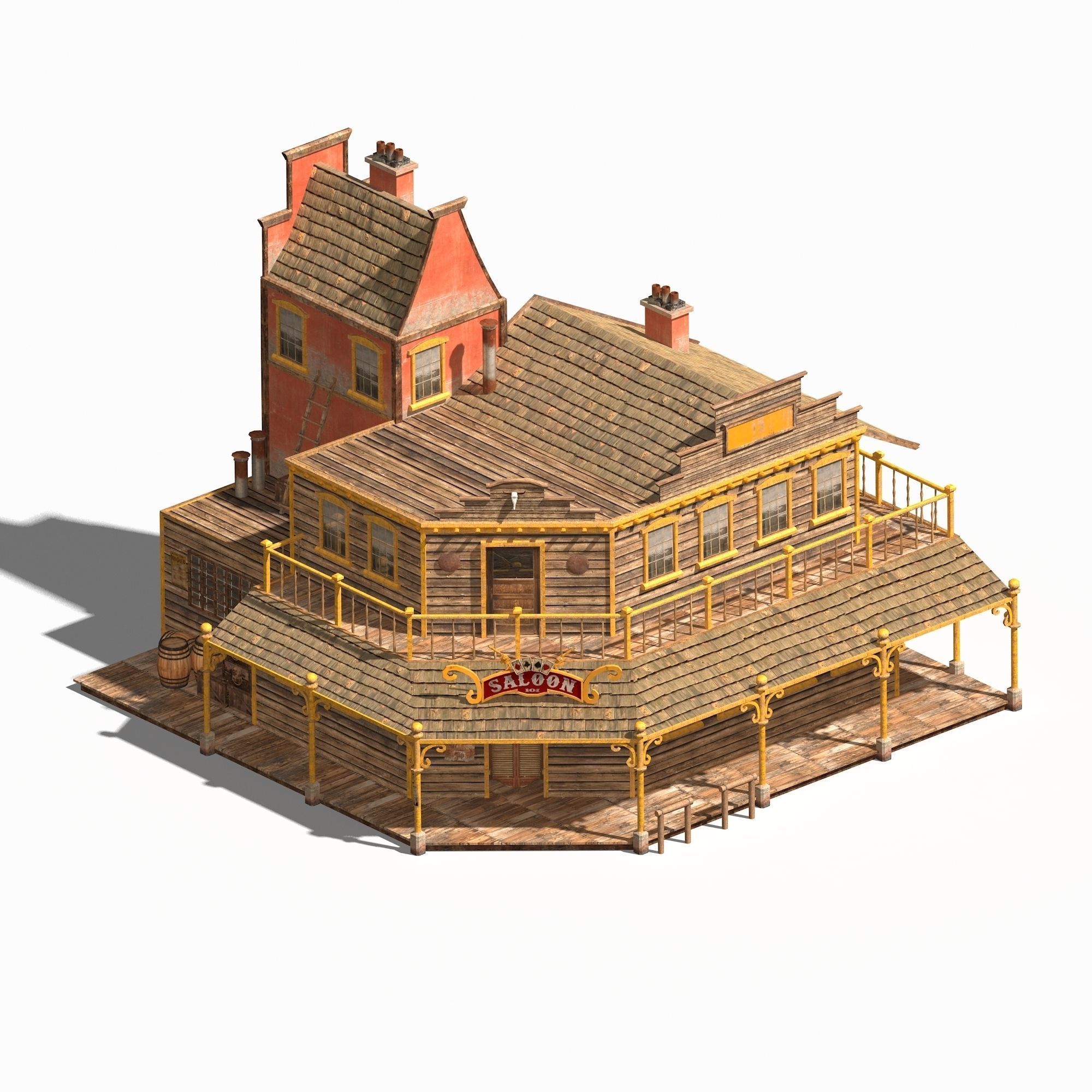 Western Saloon Low-poly 3D model_9