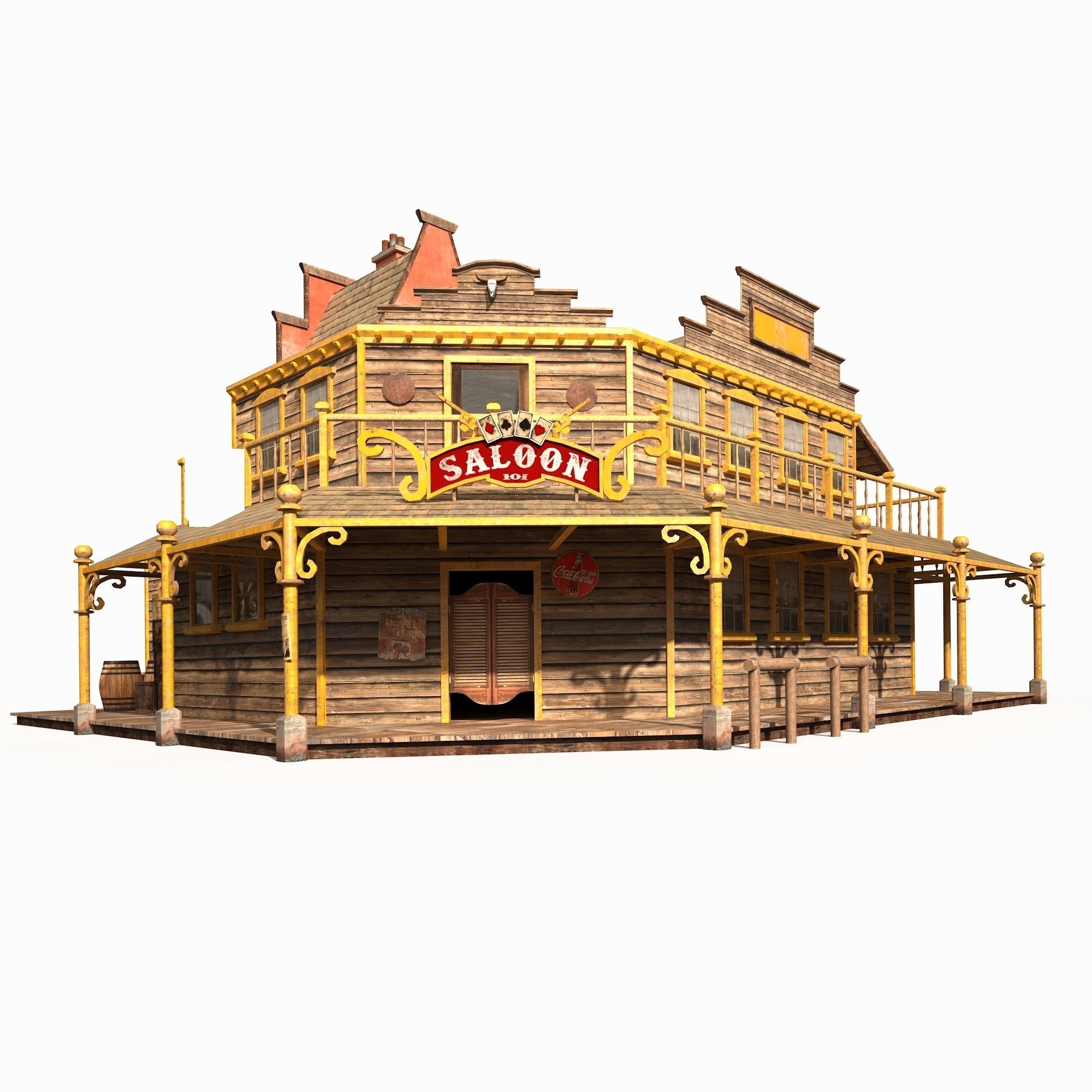 Western Saloon Low-poly 3D model_1