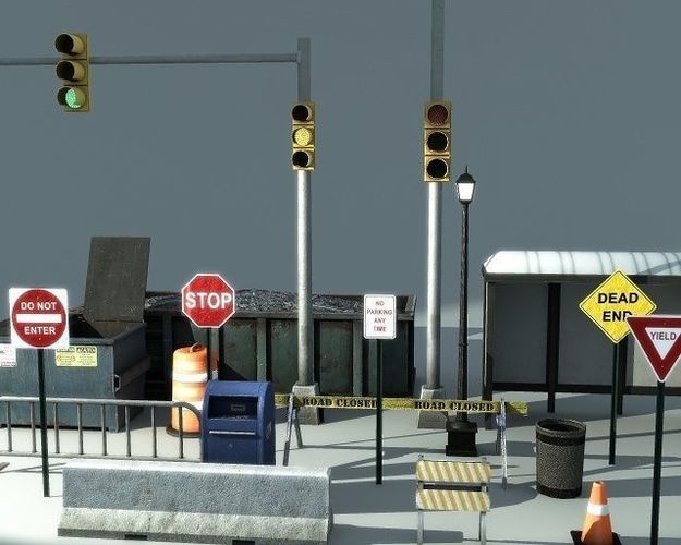 Road Props Low-poly 3D model