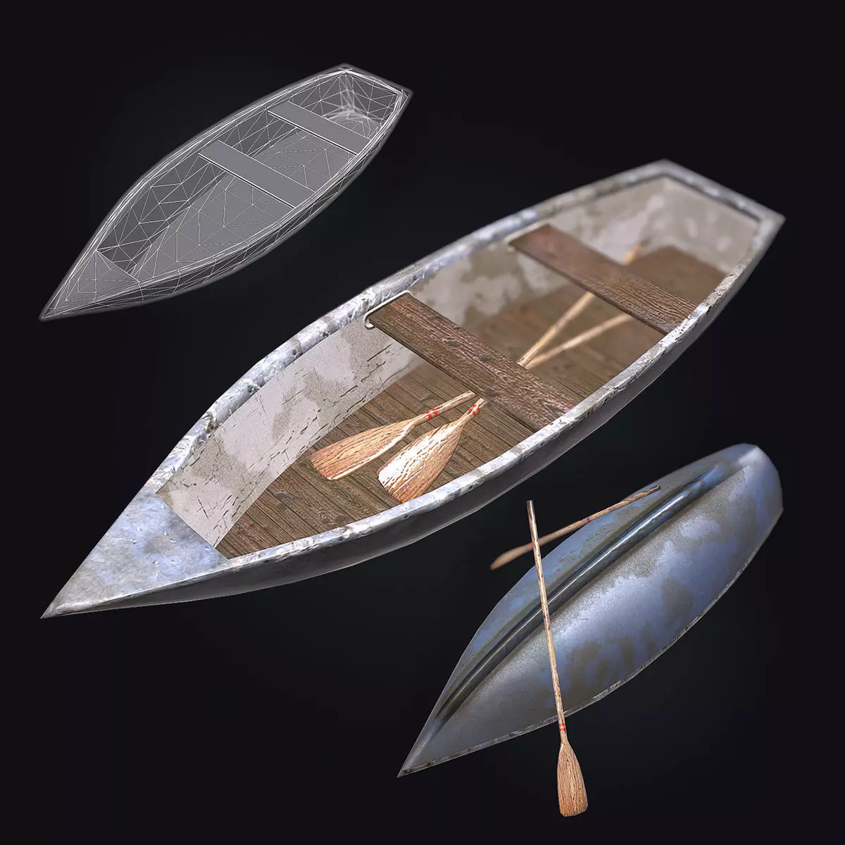 Boat with paddles - Low Poly Low-poly 3D model