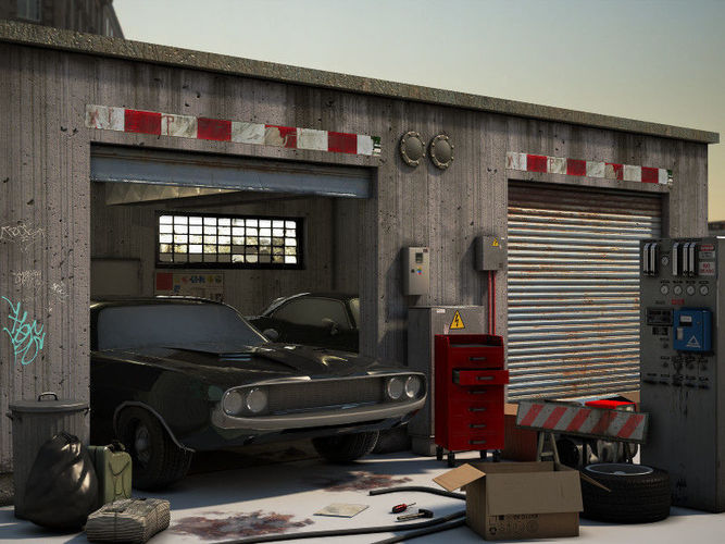 Garage cabinet with drawers on wheels Low-poly 3D model