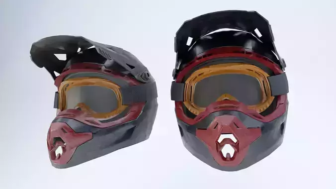 Motocross Helmet and Goggles Low-poly 3D model