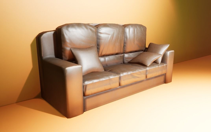 Leather Couch with pillow Low-poly 3D model