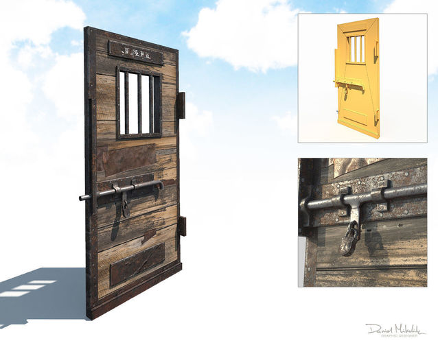 Western Prison Jail Door Low Poly PBR Free Low-poly 3D model