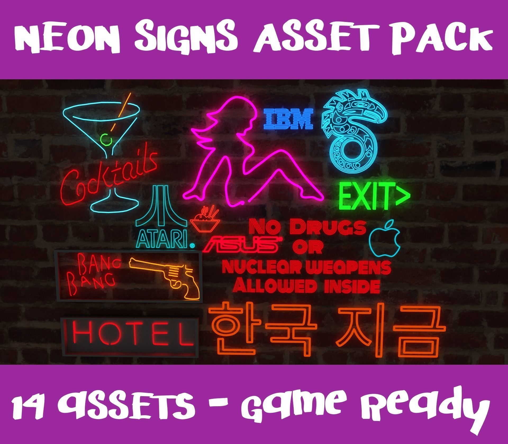 Neon Signs p1 - 14 Assets - Game Ready Low-poly 3D model_0