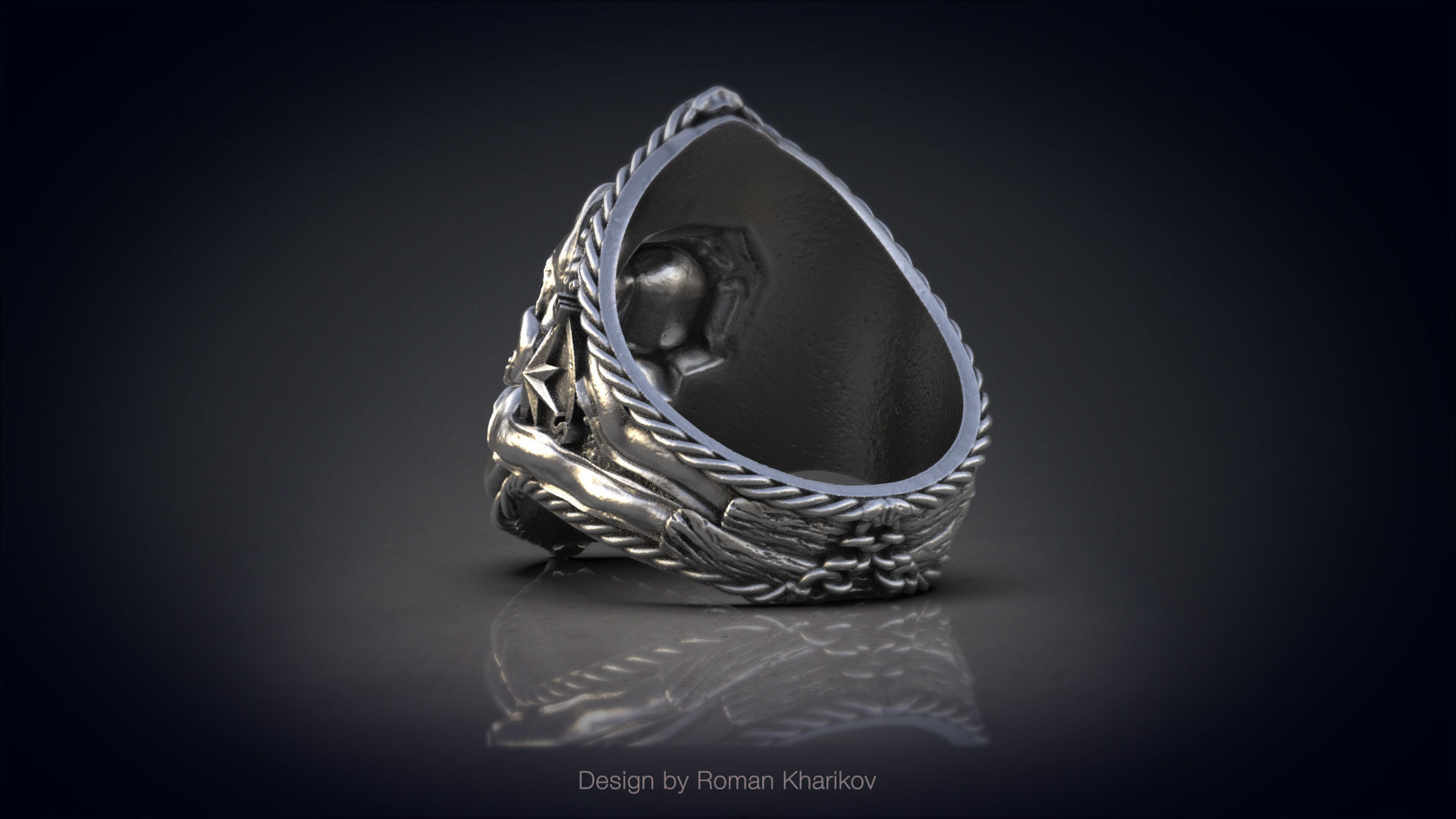 Ring with the skull at anchor 3d model for 3d printing 3D print model_6