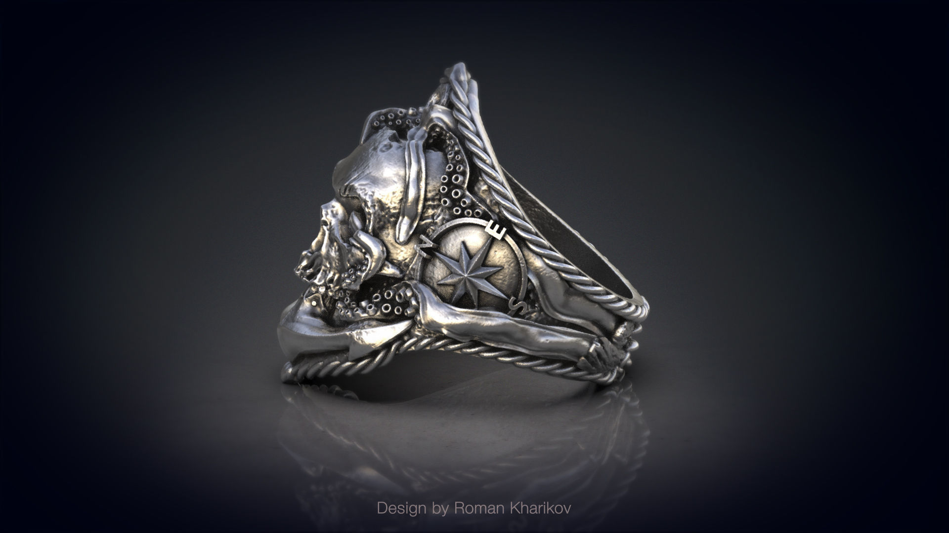 Ring with the skull at anchor 3d model for 3d printing 3D print model_5