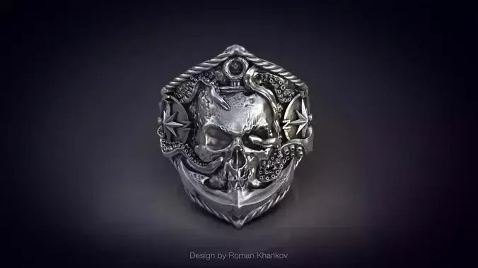 Ring with the skull at anchor 3d model for 3d printing 3D print model